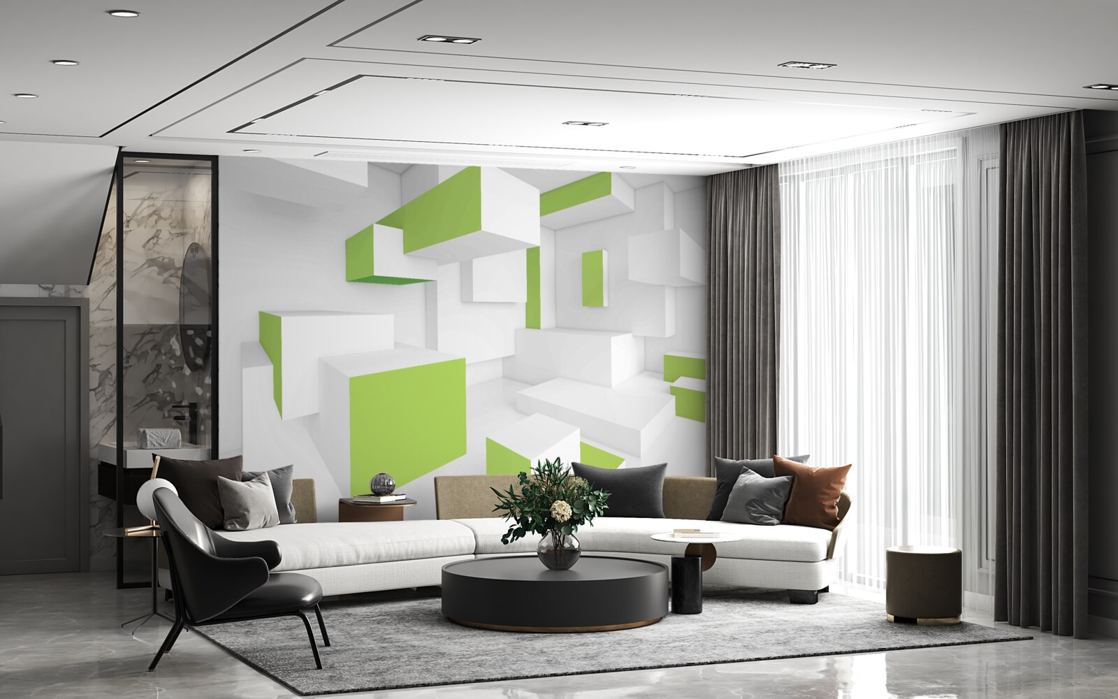 Fototapet structuri dreptunghiulare cu învelitoare verde deschis