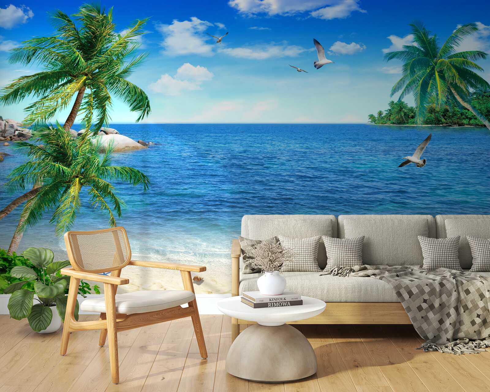 Fototapet linia de coastă a palmierilor în regiunea tropicală