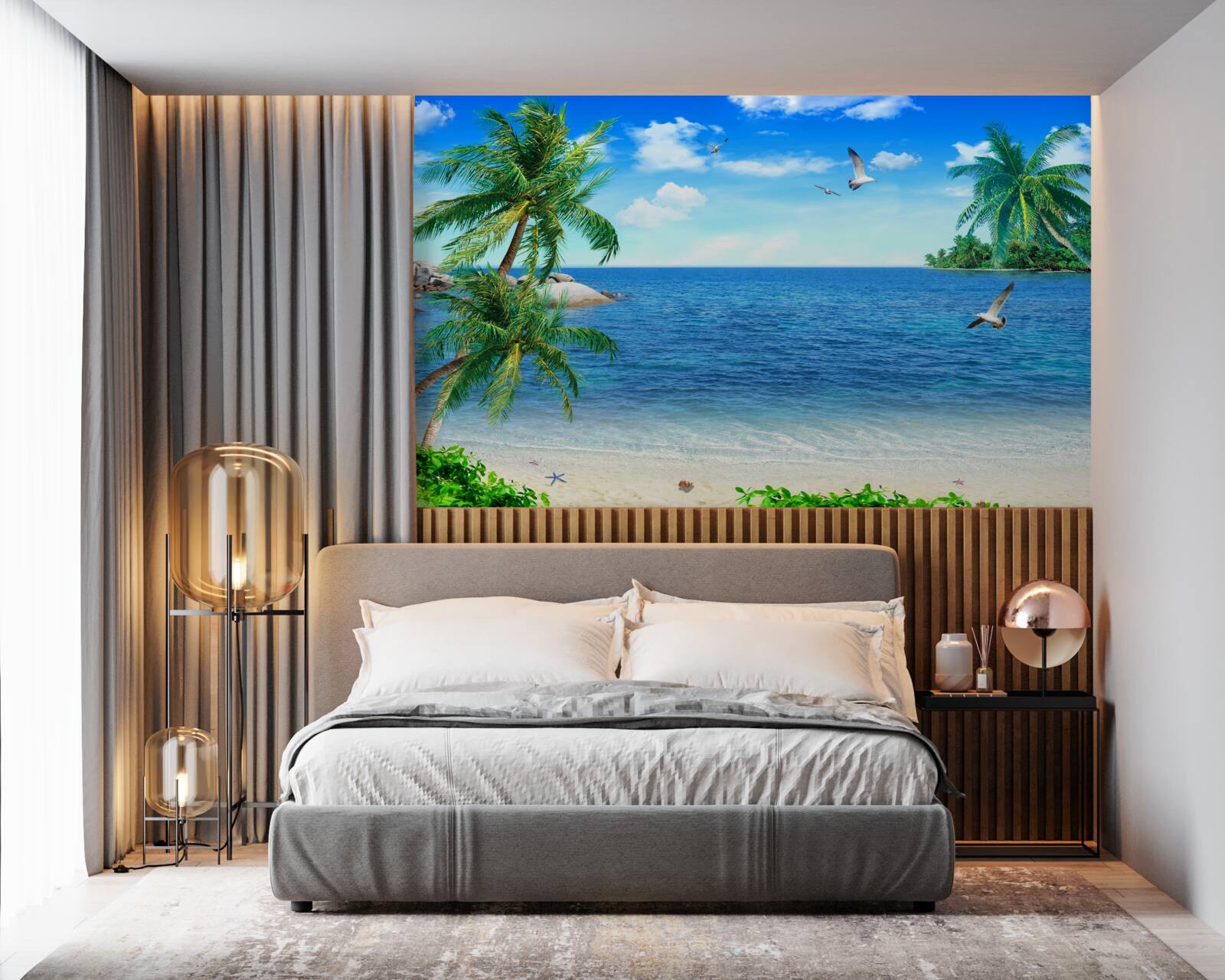 Fototapet linia de coastă a palmierilor în regiunea tropicală