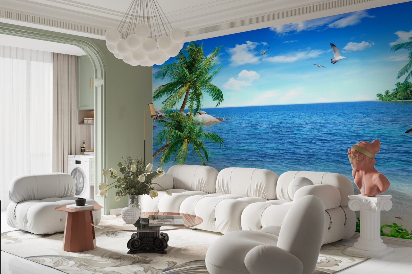 Fototapet linia de coastă a palmierilor în regiunea tropicală