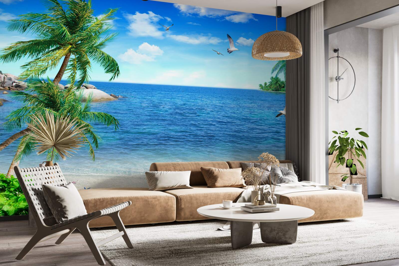 Fototapet linia de coastă a palmierilor în regiunea tropicală