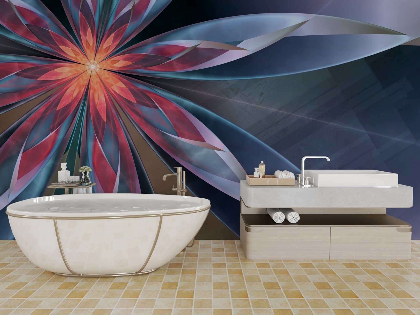 Fototapet lotus cu miez roșu