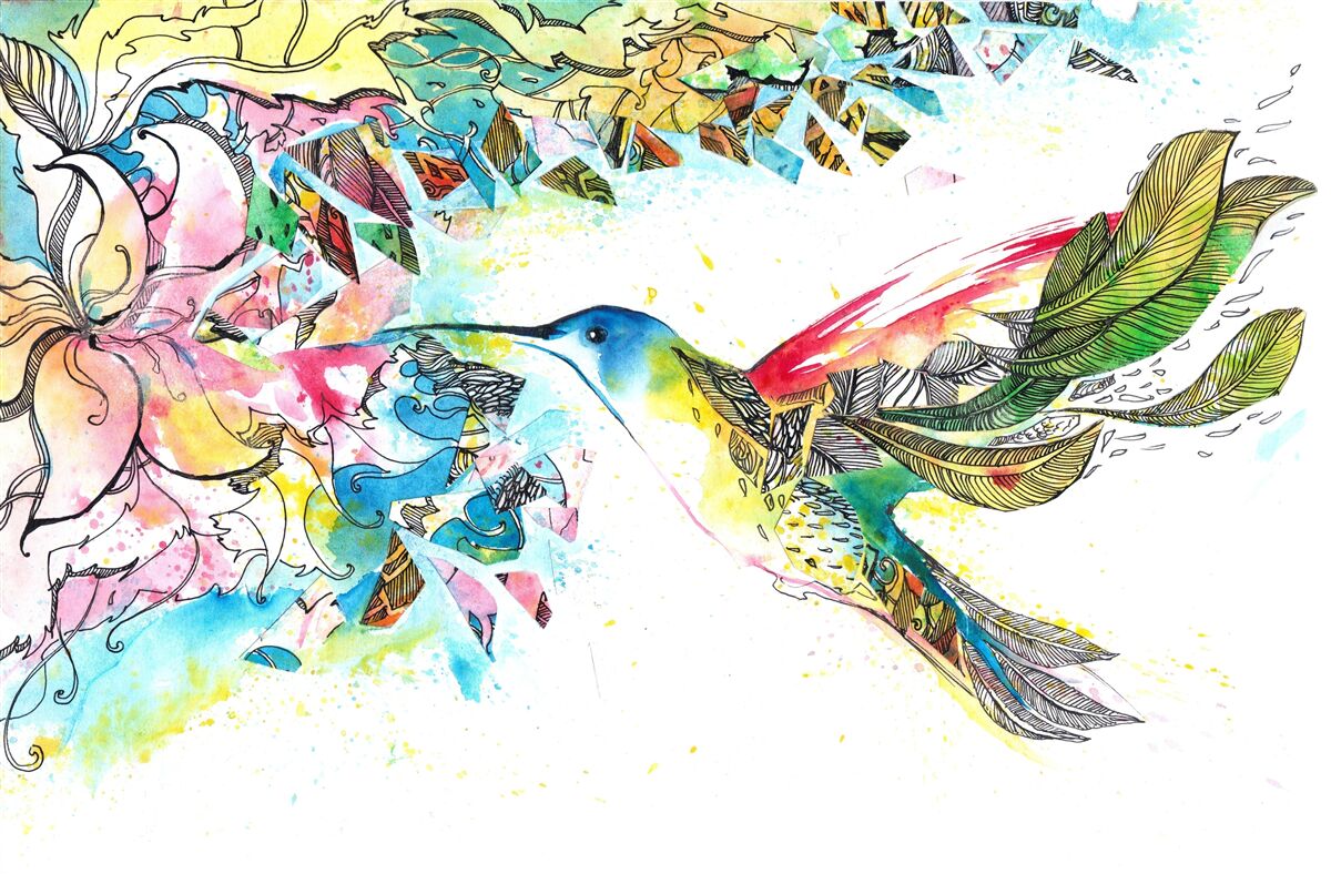 Fototapet păsările colibri se hrănesc cu nectarul din flori