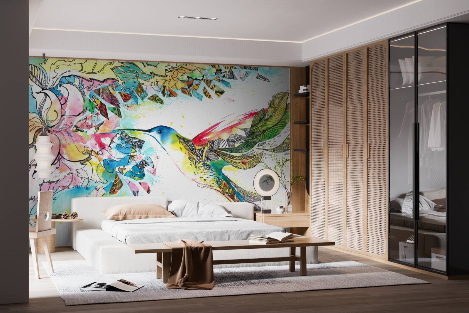 Fototapet păsările colibri se hrănesc cu nectarul din flori