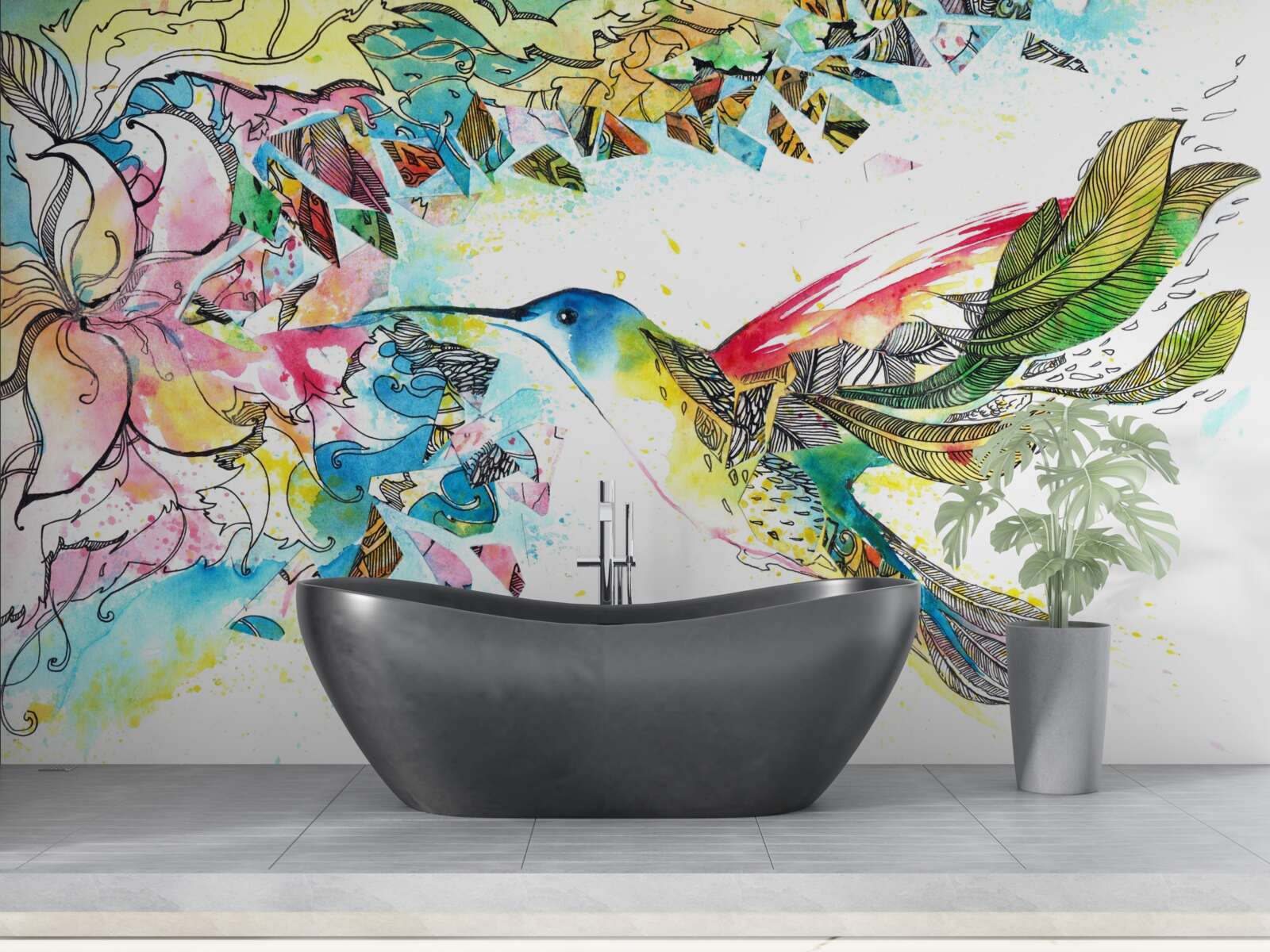 Fototapet păsările colibri se hrănesc cu nectarul din flori