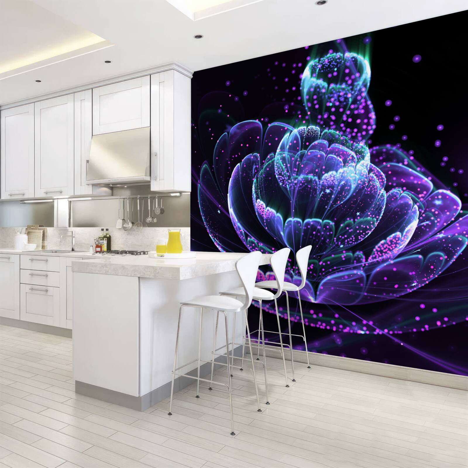 Fototapet floare albastră abstractă pe fundal negru