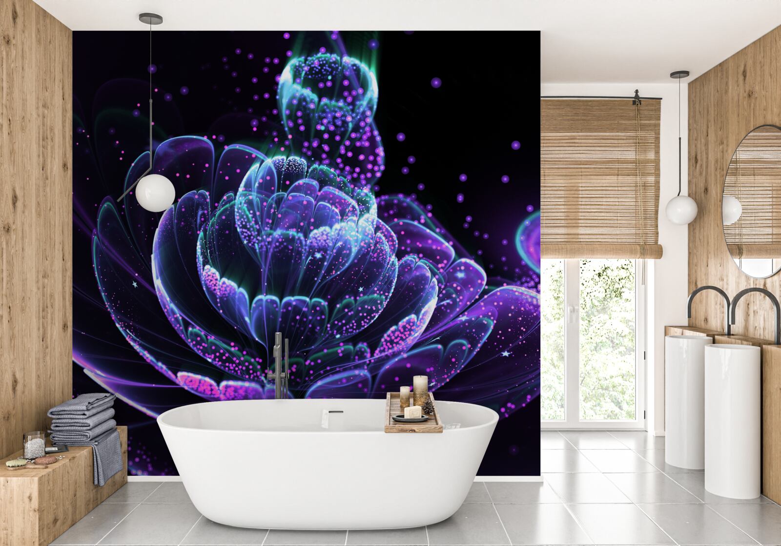 Fototapet floare albastră abstractă pe fundal negru