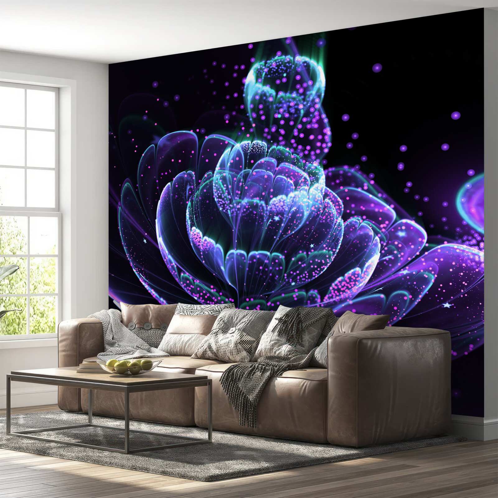 Fototapet floare albastră abstractă pe fundal negru