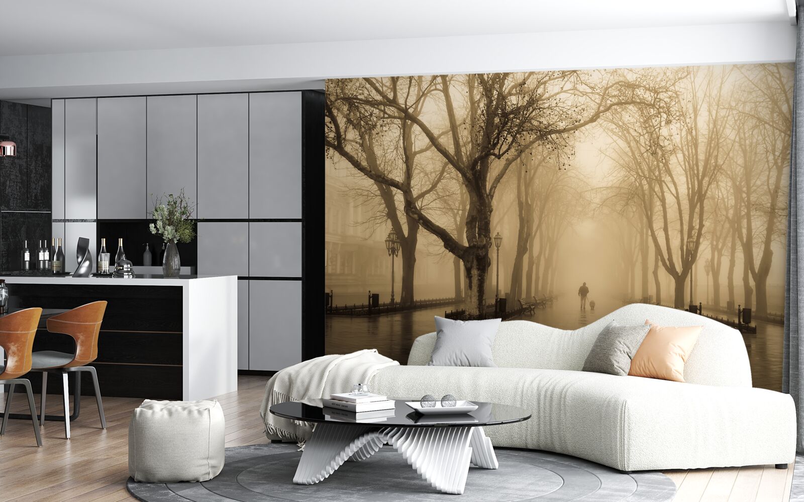 Fototapet bulevardul este plin de ploaie și ceață