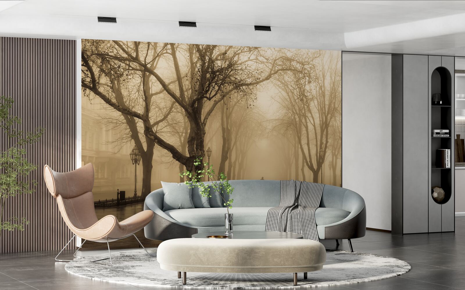 Fototapet bulevardul este plin de ploaie și ceață