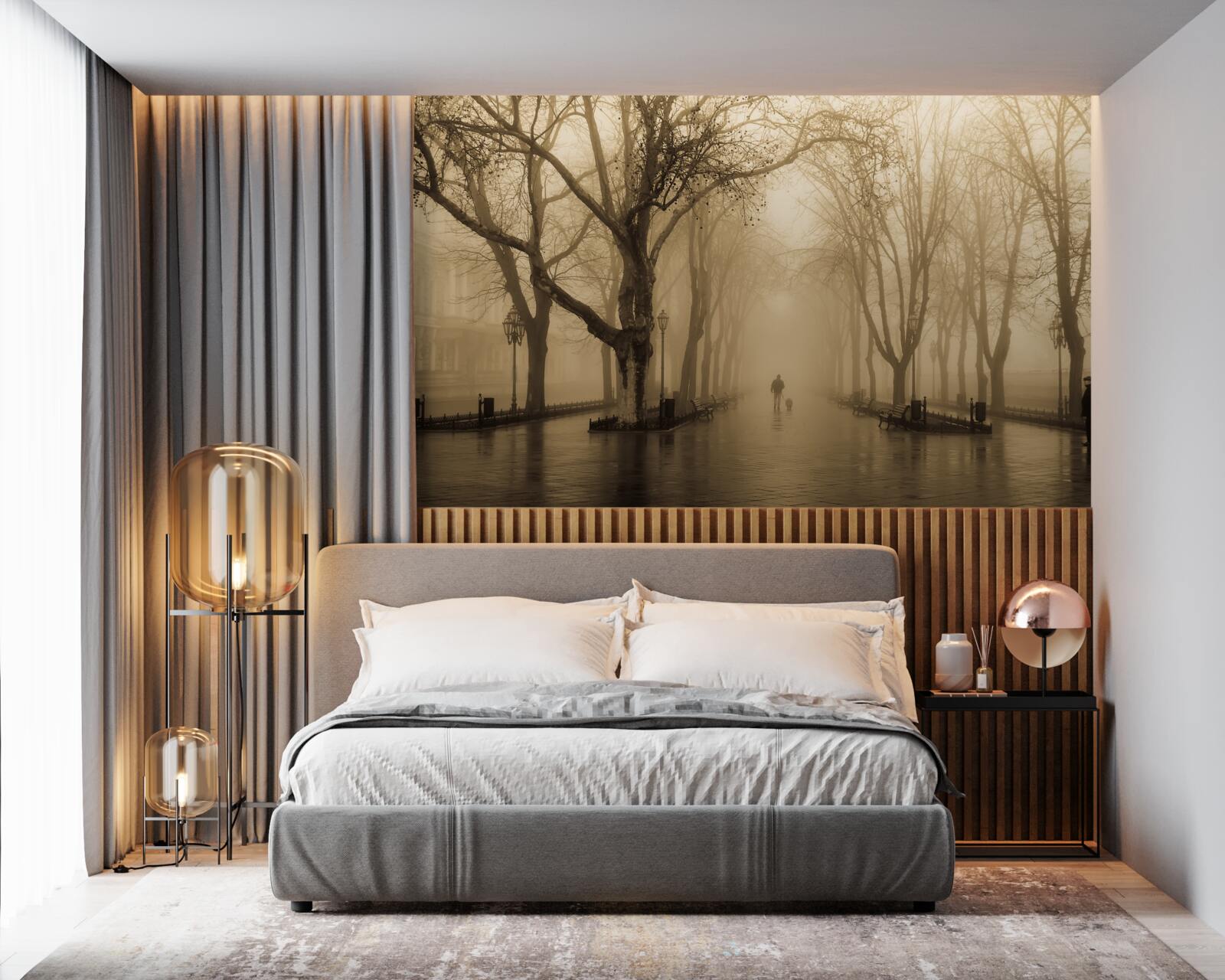 Fototapet bulevardul este plin de ploaie și ceață