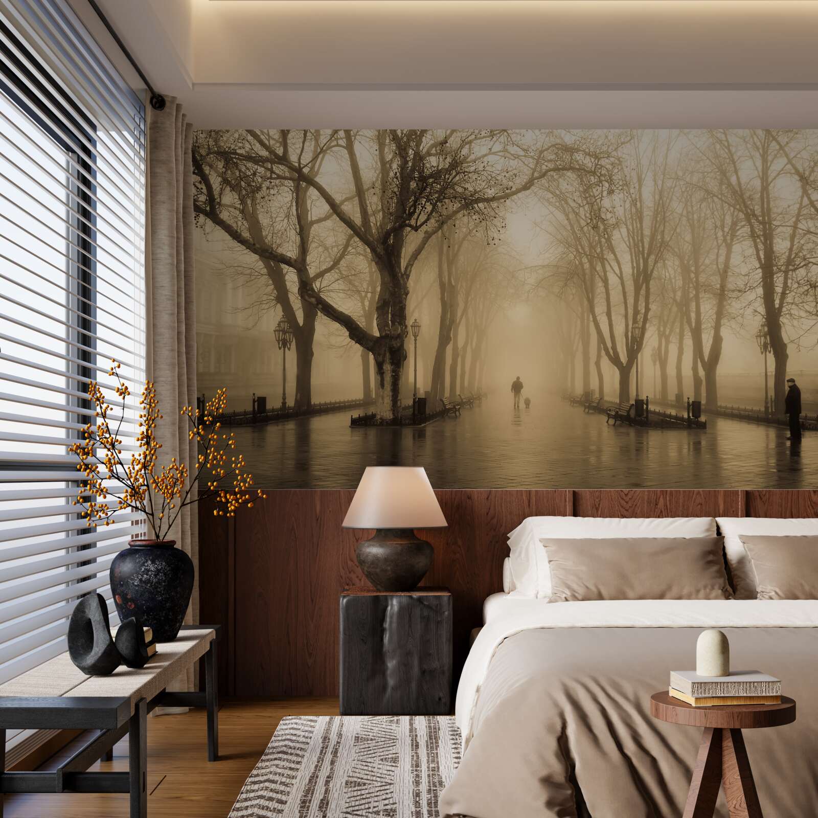 Fototapet bulevardul este plin de ploaie și ceață