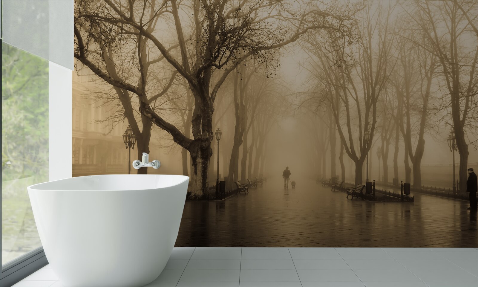 Fototapet bulevardul este plin de ploaie și ceață