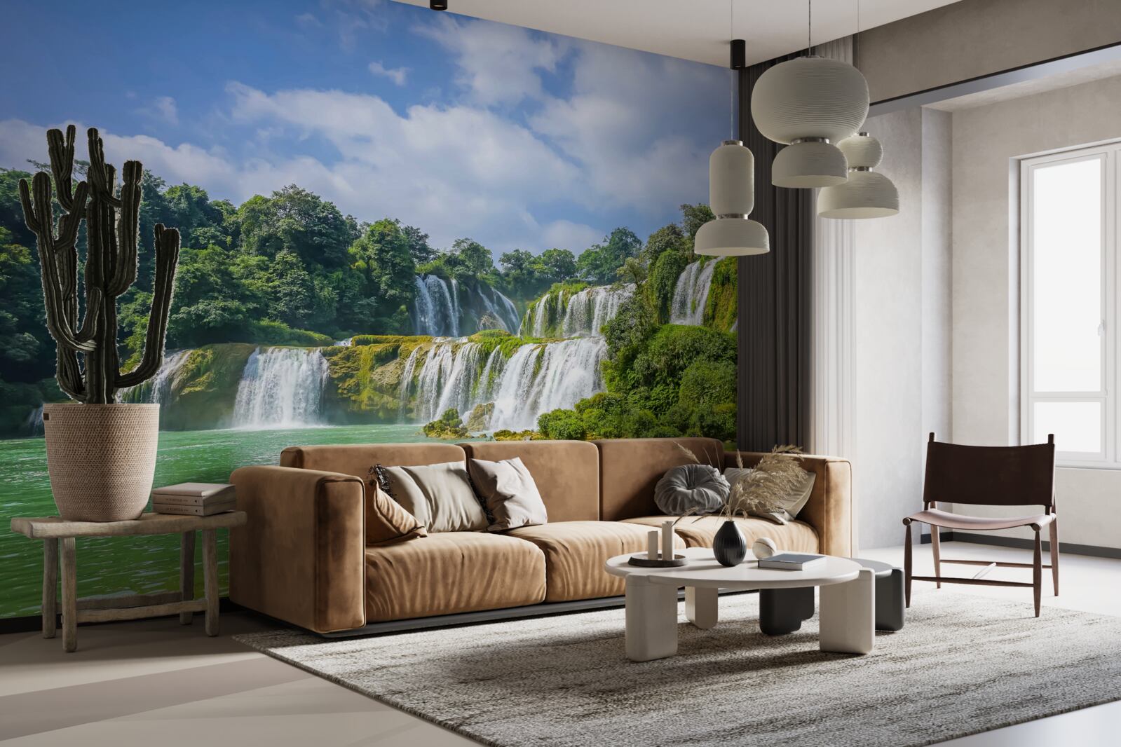 Fototapet cascade care curg rapid în bazinul lacului