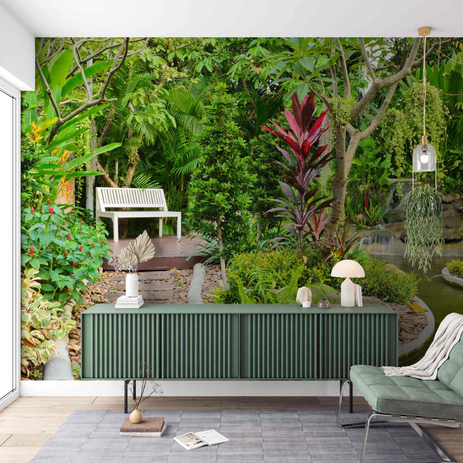 Fototapet paradis tropical într-o zonă împădurită lângă un iaz