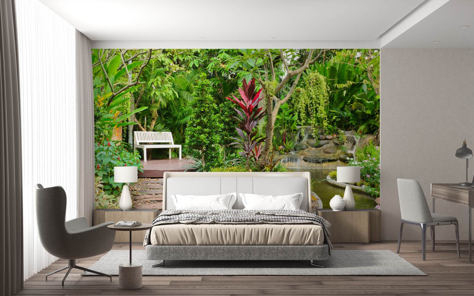 Fototapet paradis tropical într-o zonă împădurită lângă un iaz