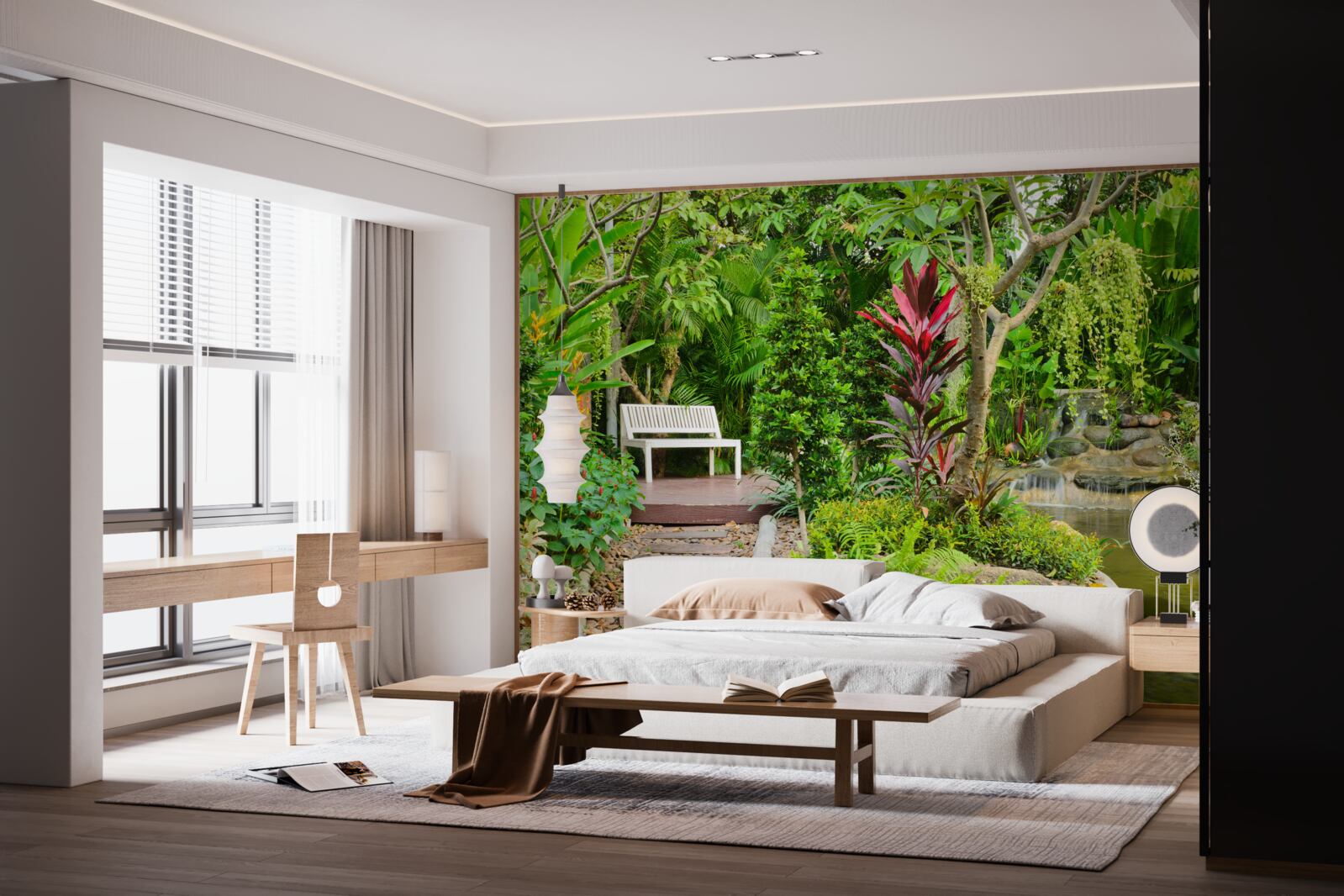 Fototapet paradis tropical într-o zonă împădurită lângă un iaz