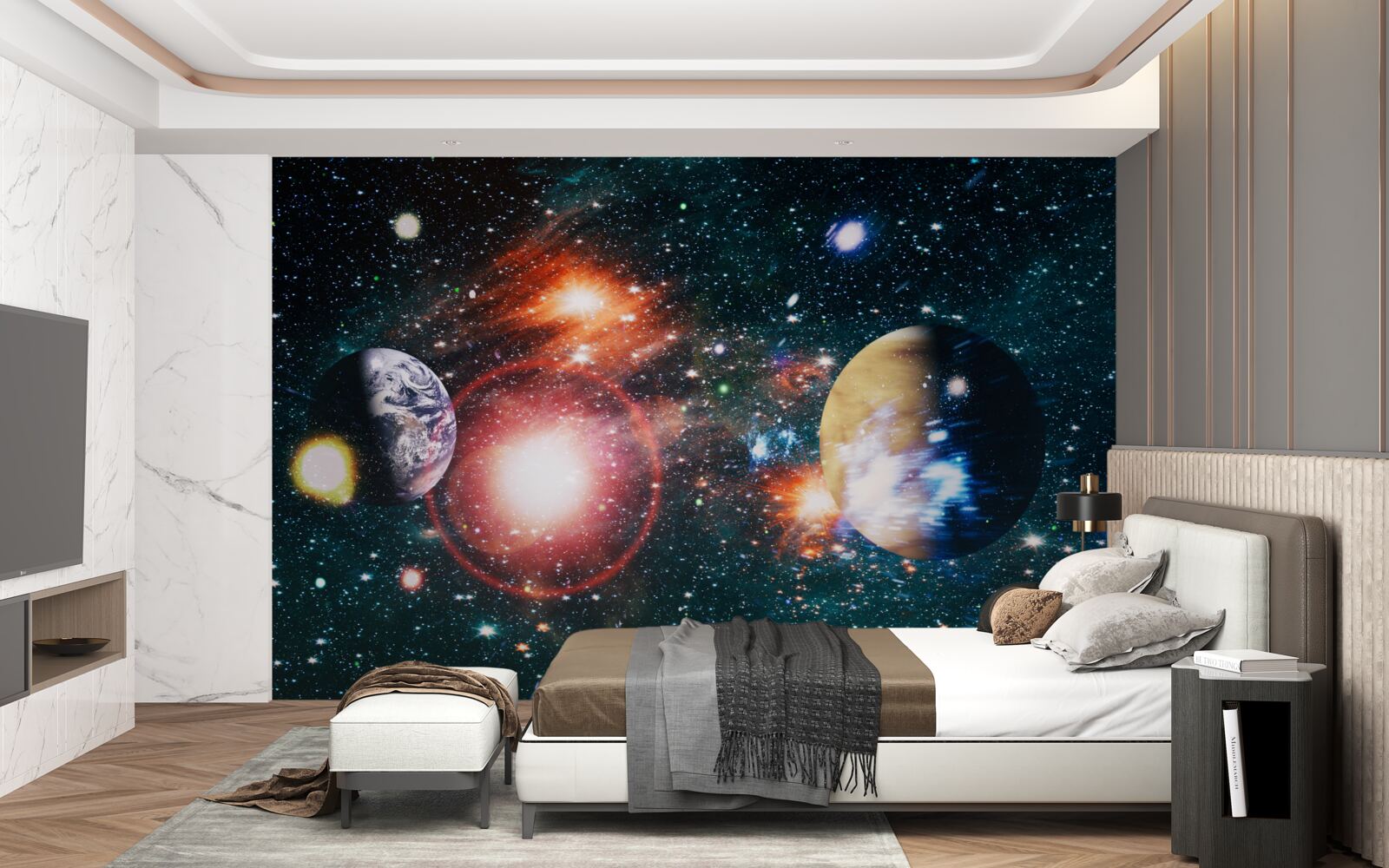 Fototapet un cer înstelat pe o noapte cețoasă