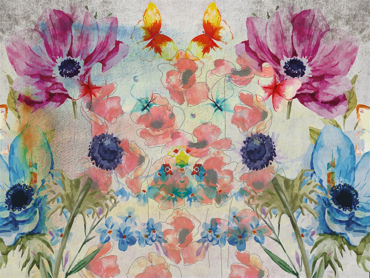 Fototapet flori pictate în diferite nuanțe de acuarelă