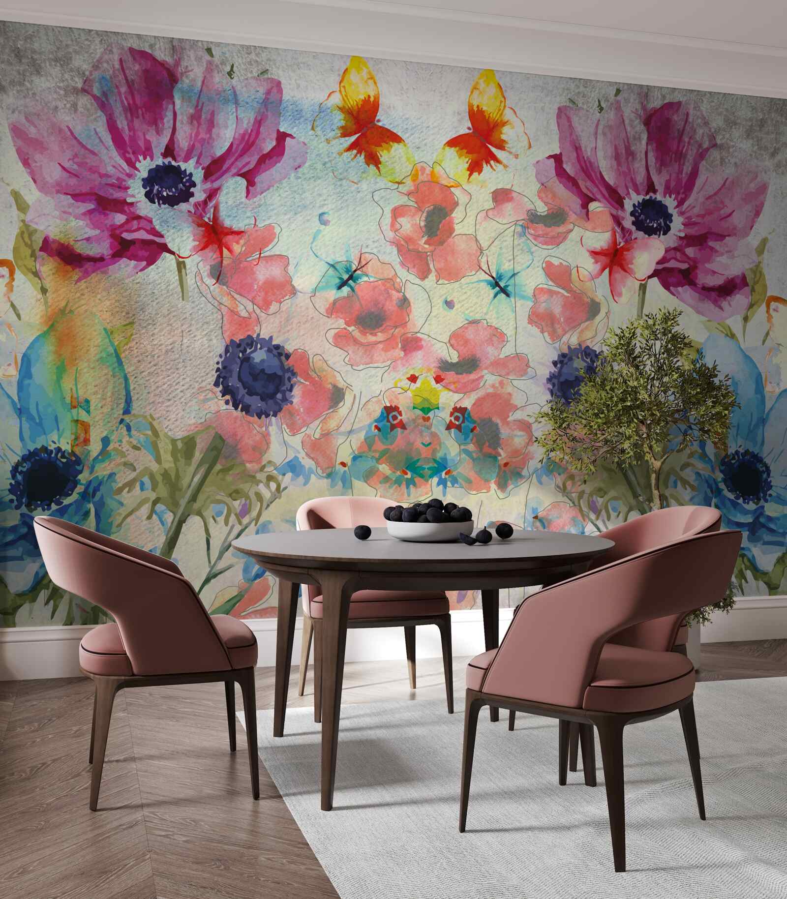 Fototapet flori pictate în diferite nuanțe de acuarelă