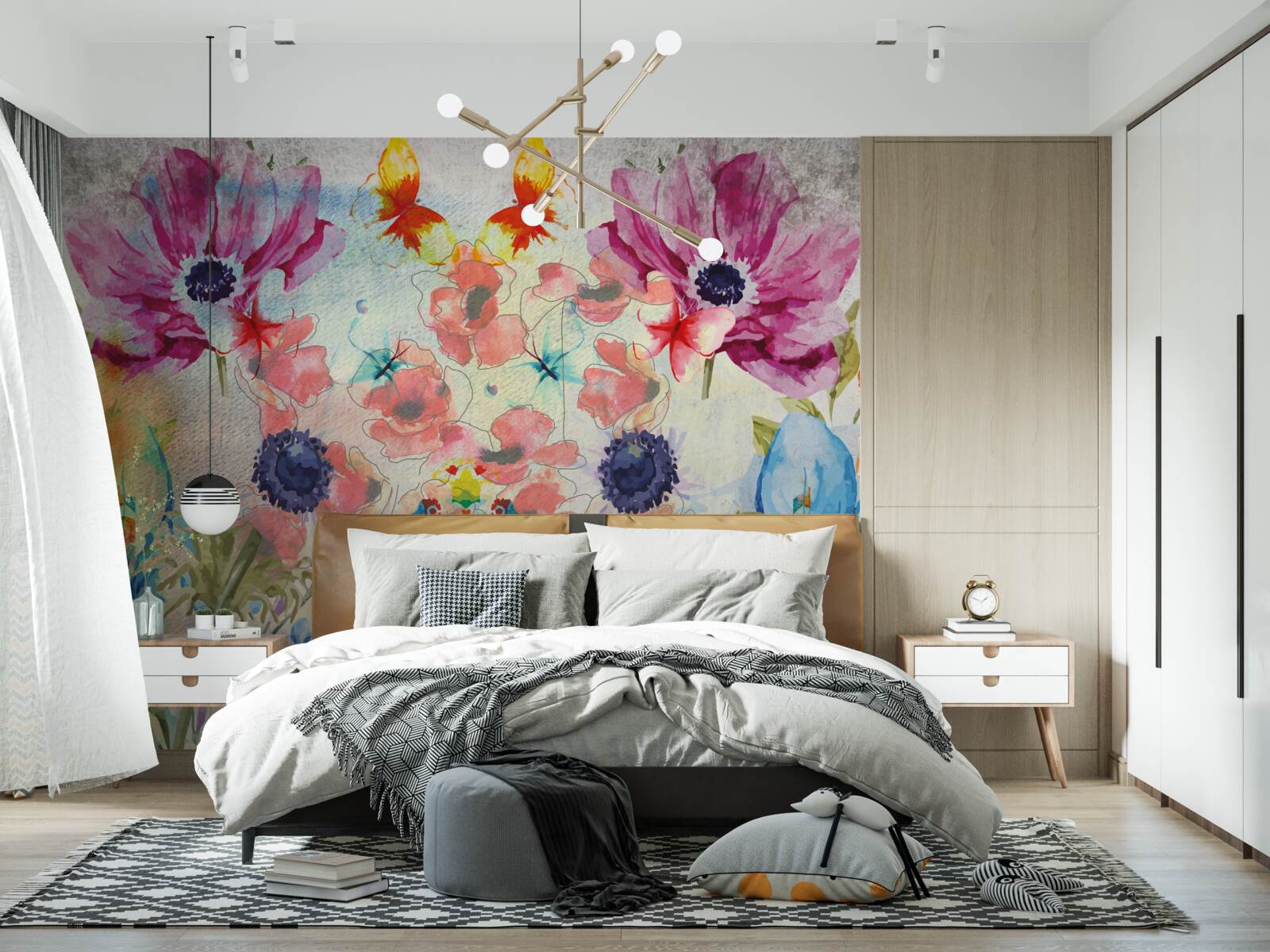 Fototapet flori pictate în diferite nuanțe de acuarelă