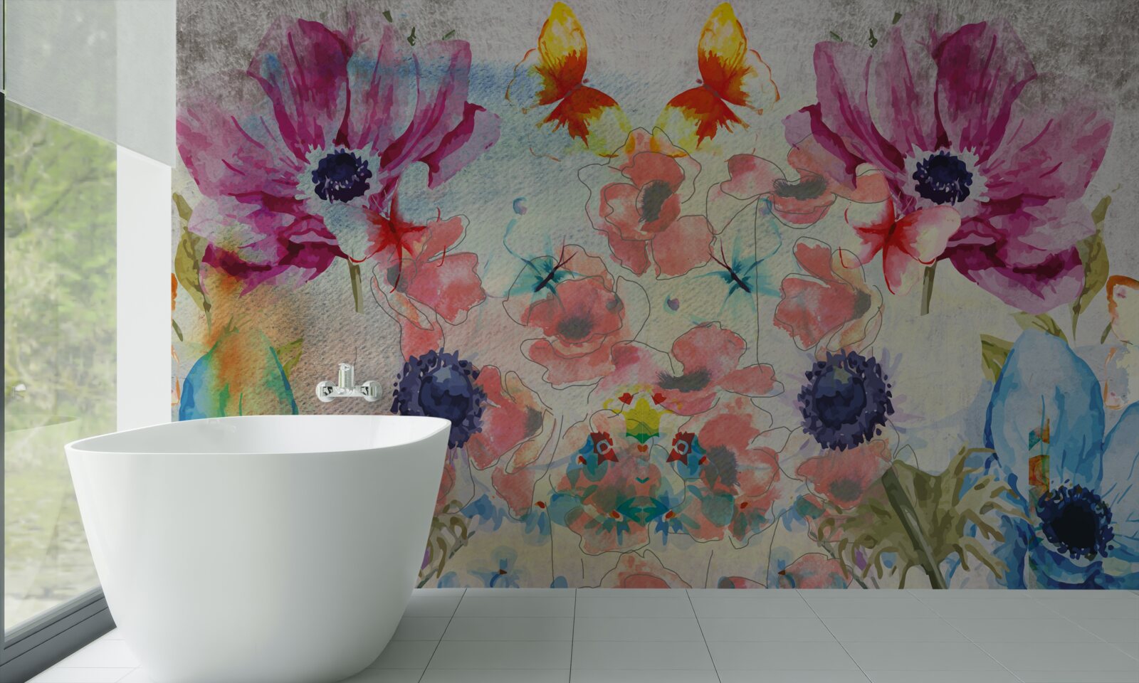 Fototapet flori pictate în diferite nuanțe de acuarelă