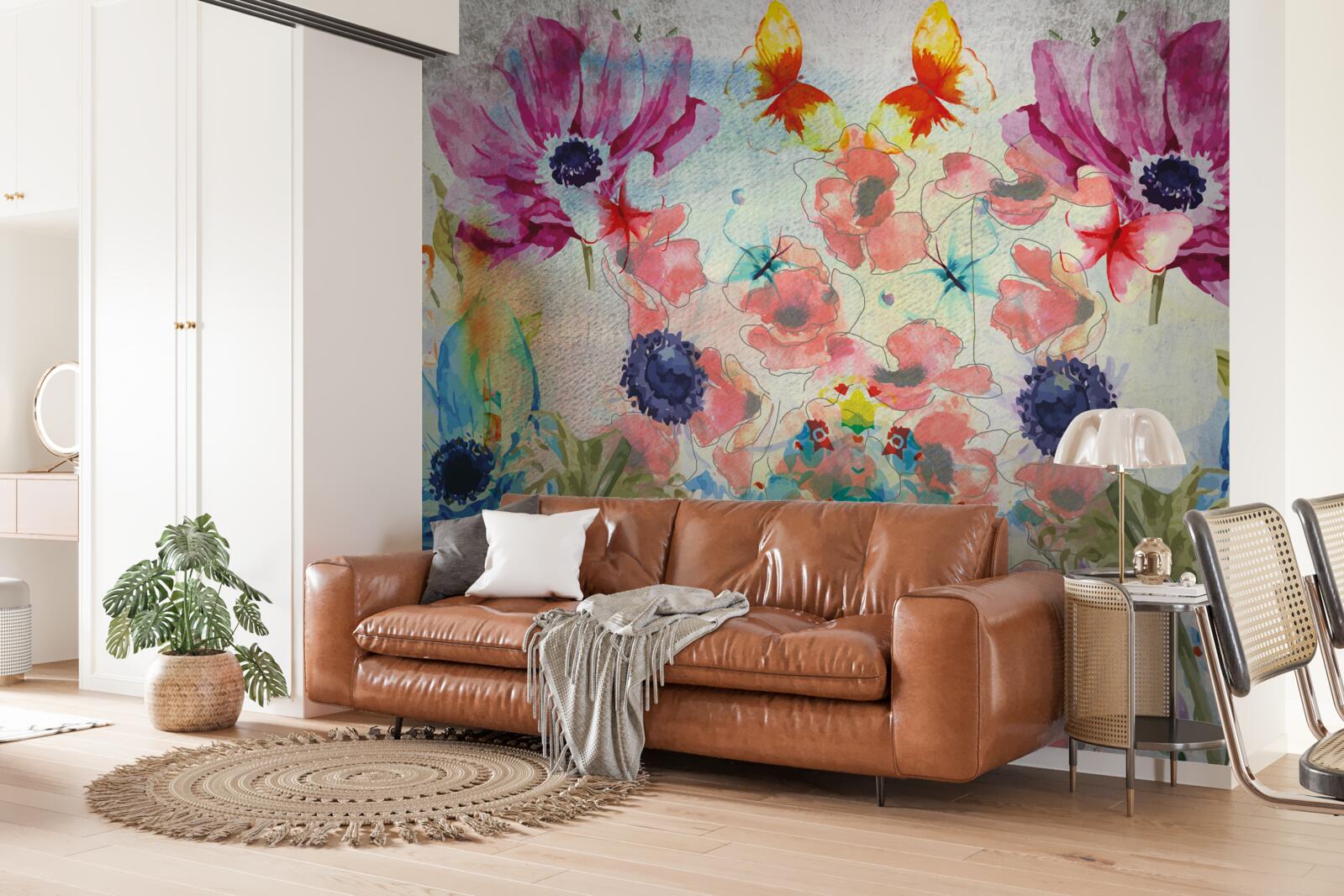 Fototapet flori pictate în diferite nuanțe de acuarelă