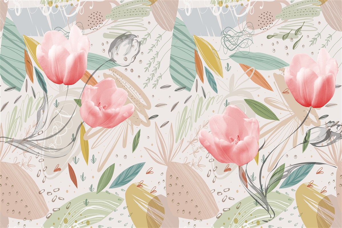 Fototapet fundal stil abstract cu lalele roz