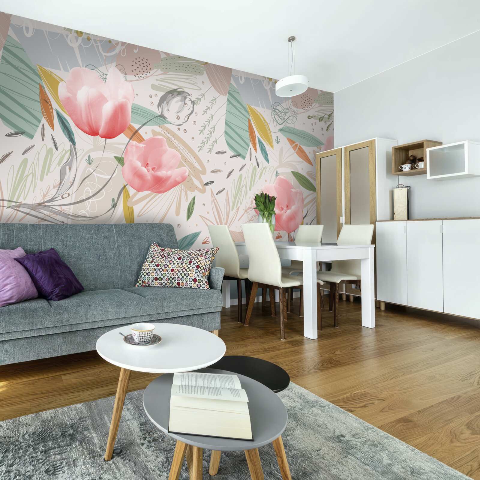 Fototapet fundal stil abstract cu lalele roz