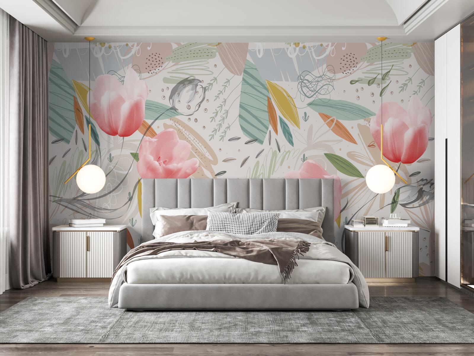 Fototapet fundal stil abstract cu lalele roz