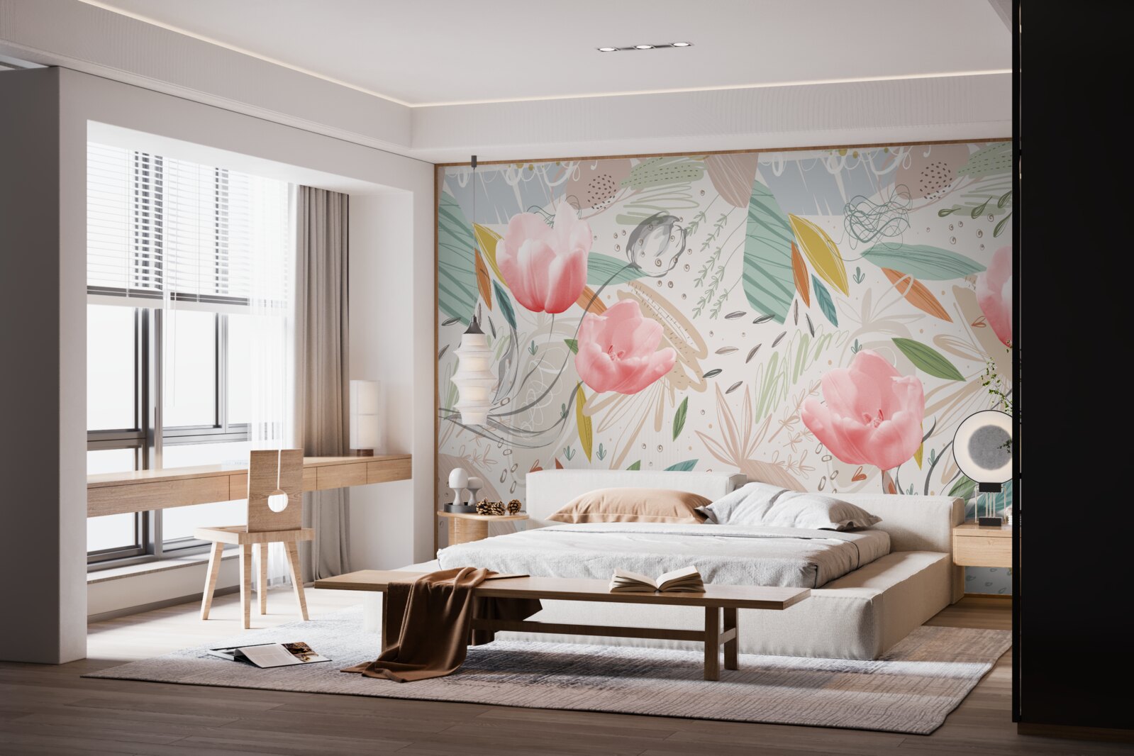 Fototapet fundal stil abstract cu lalele roz