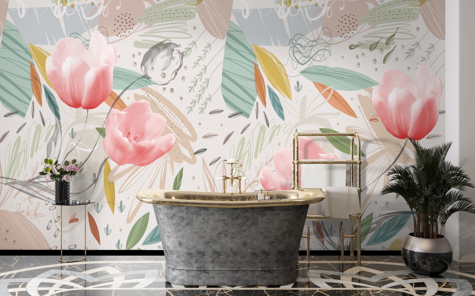 Fototapet fundal stil abstract cu lalele roz