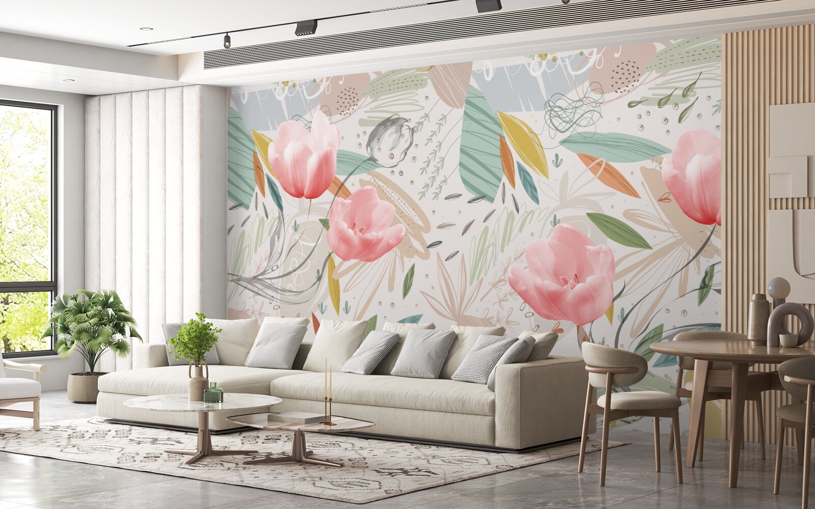 Fototapet fundal stil abstract cu lalele roz