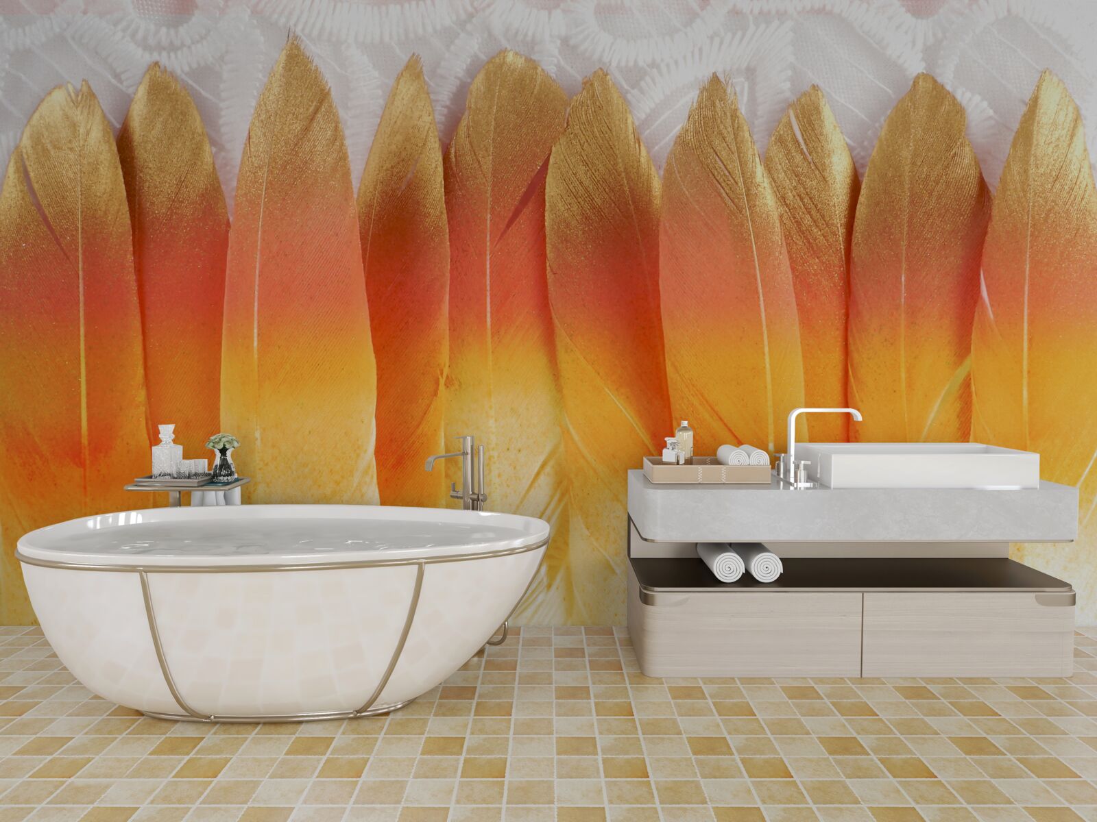 Fototapet pene în nuanțe de galben pe un fundal de zori