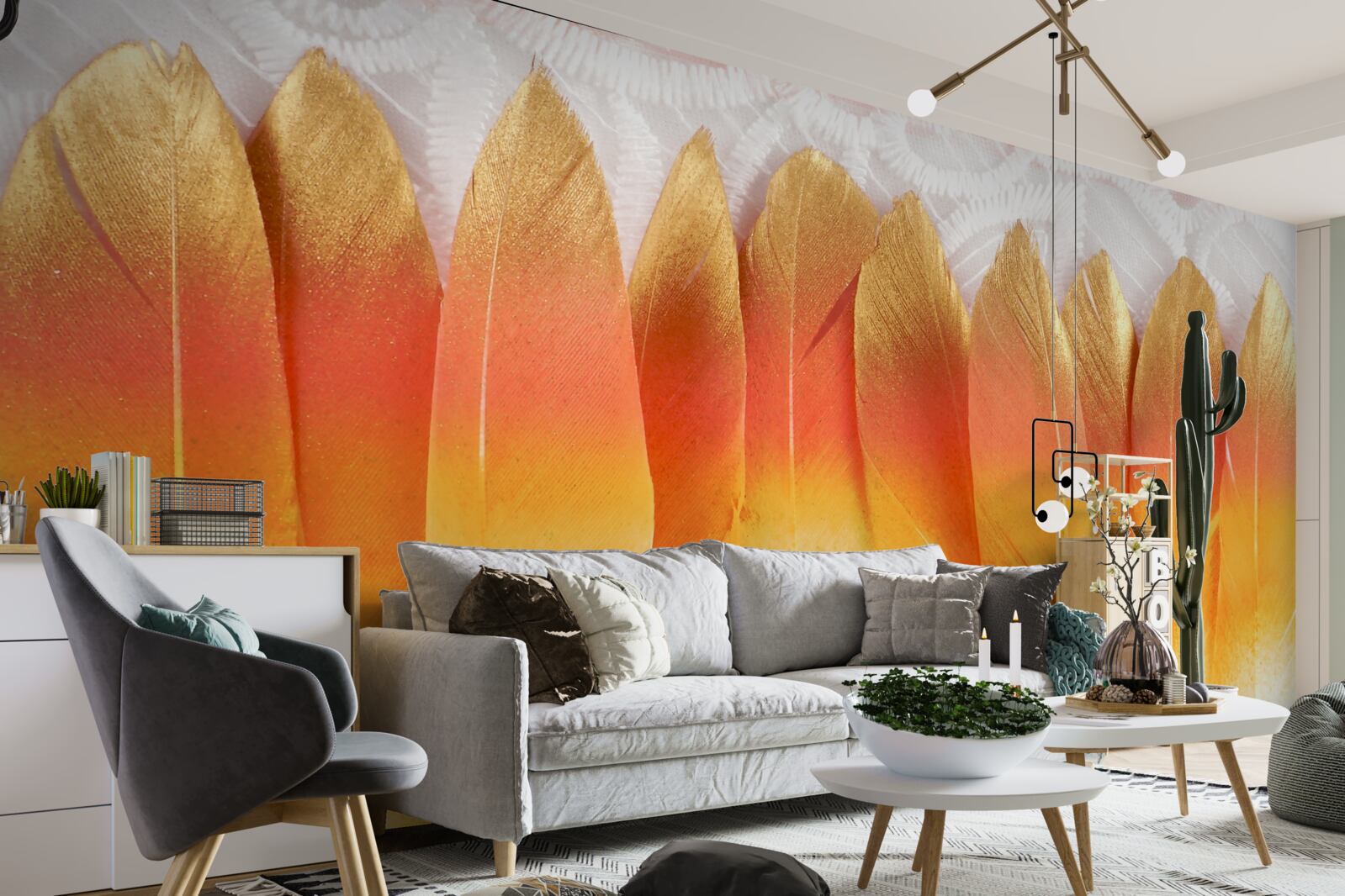 Fototapet pene în nuanțe de galben pe un fundal de zori