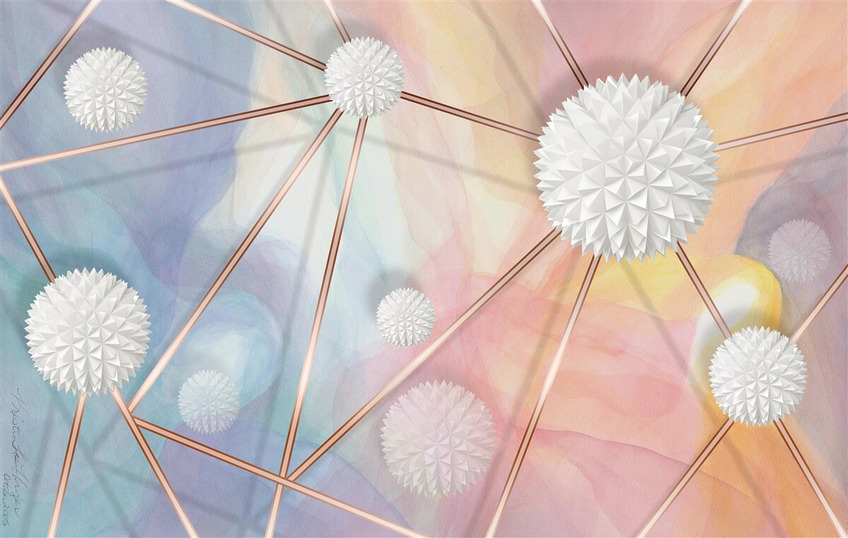 Fototapet bilele care plutesc în aer și frânghiile care le leagă, realizate din aur