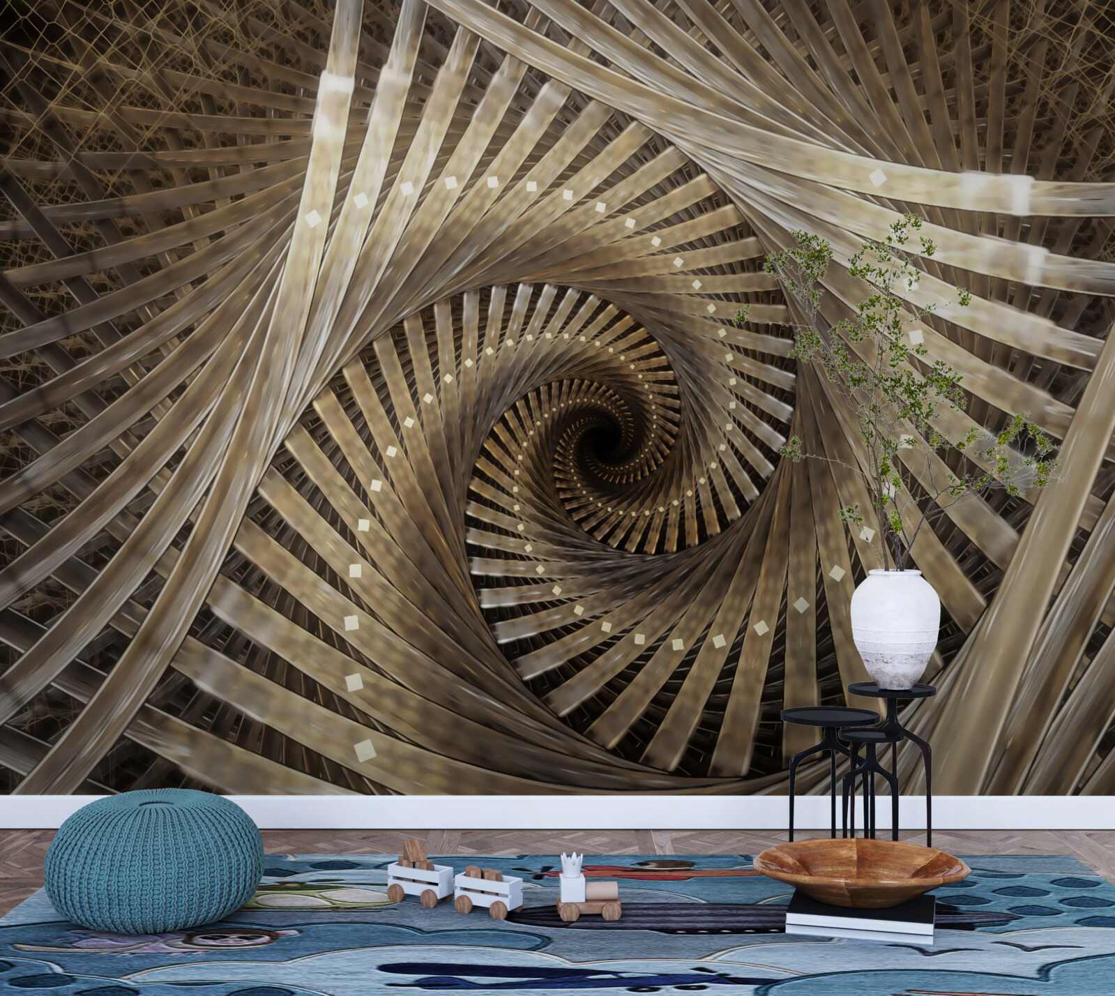 Fototapet scara circulară este vizibilă în perspectivă