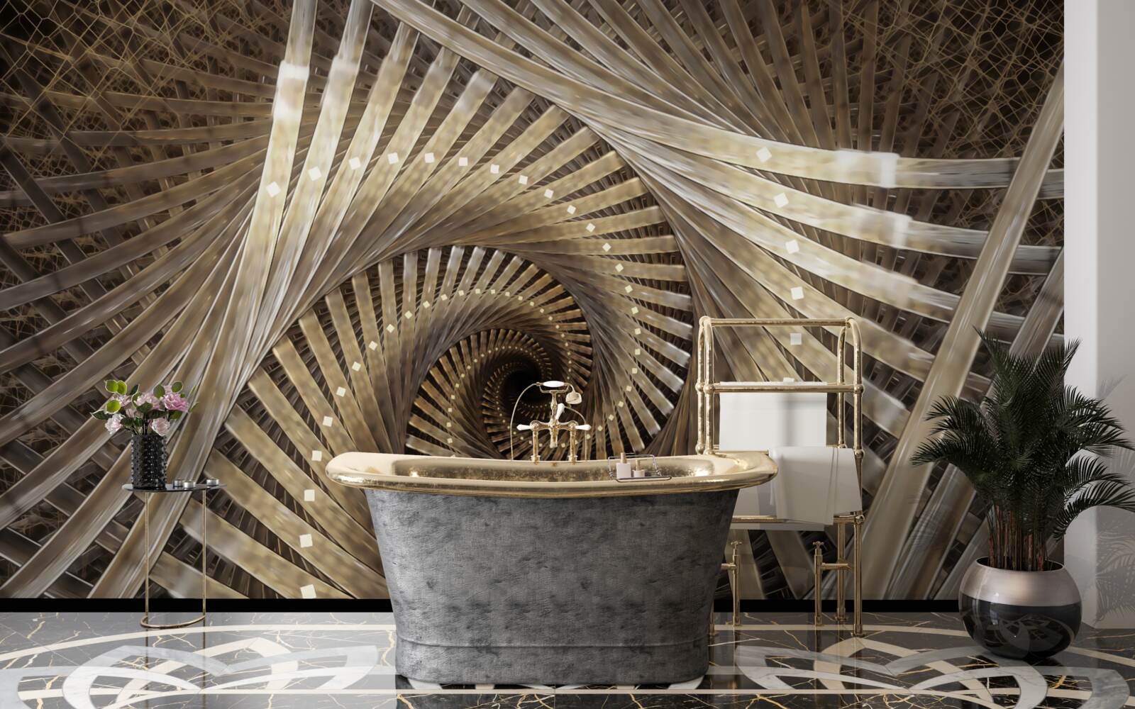 Fototapet scara circulară este vizibilă în perspectivă