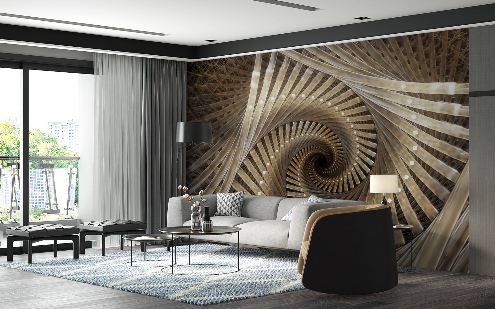 Fototapet scara circulară este vizibilă în perspectivă