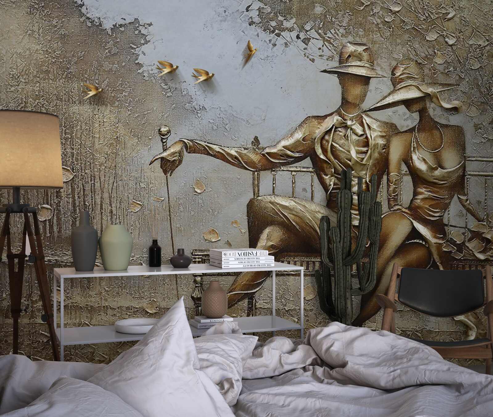 Fototapet tineri îndrăgostiți pe o bancă în timpul unei ploi torențiale