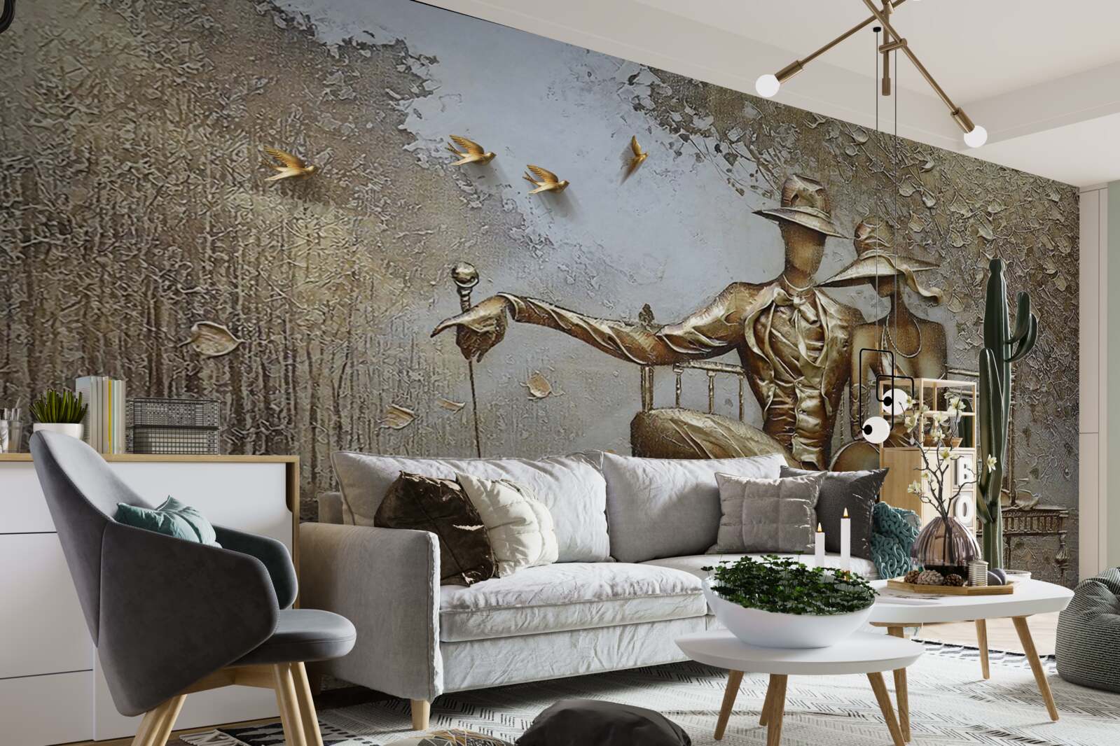 Fototapet tineri îndrăgostiți pe o bancă în timpul unei ploi torențiale