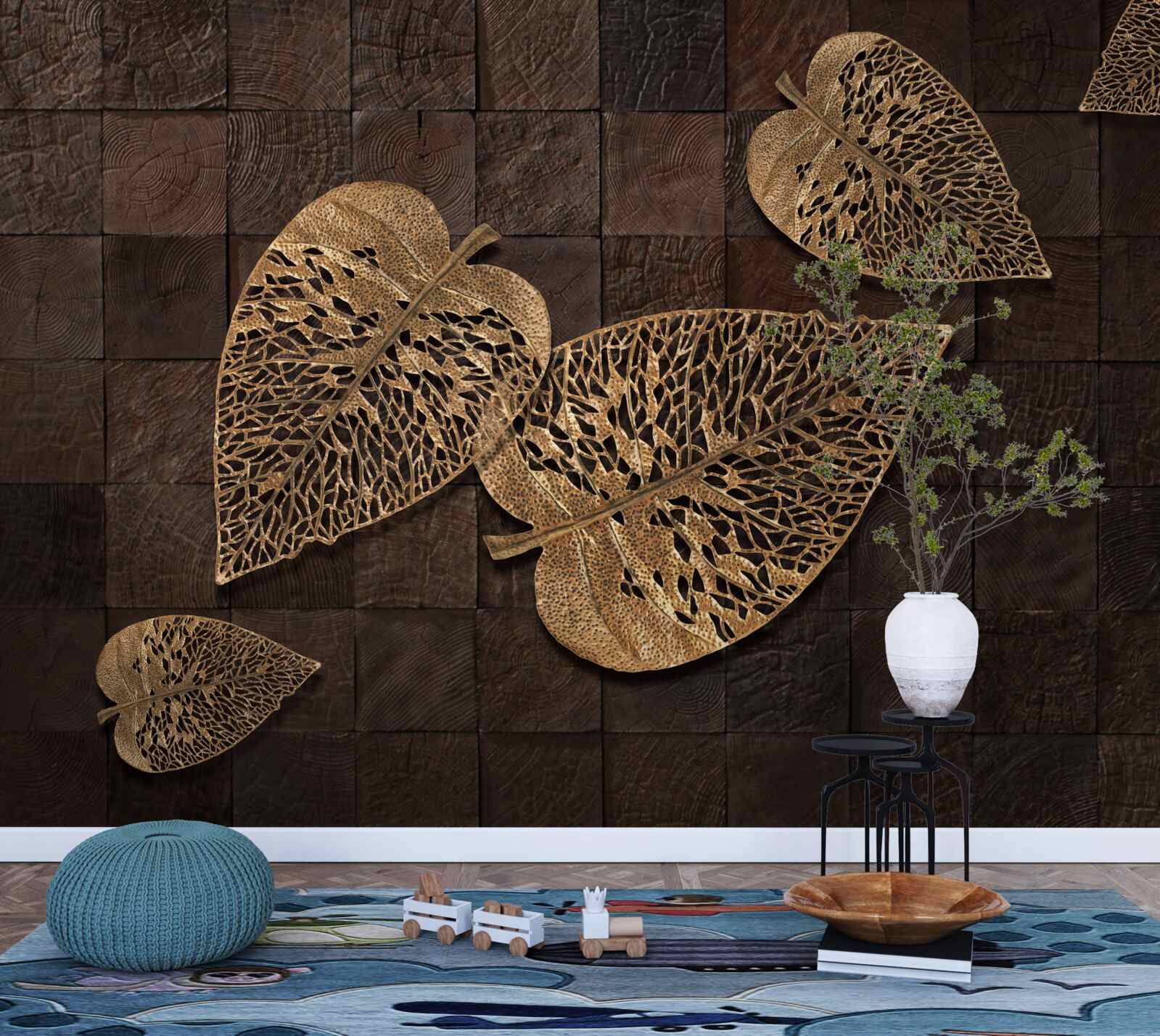 Fototapet frunze de metal maro