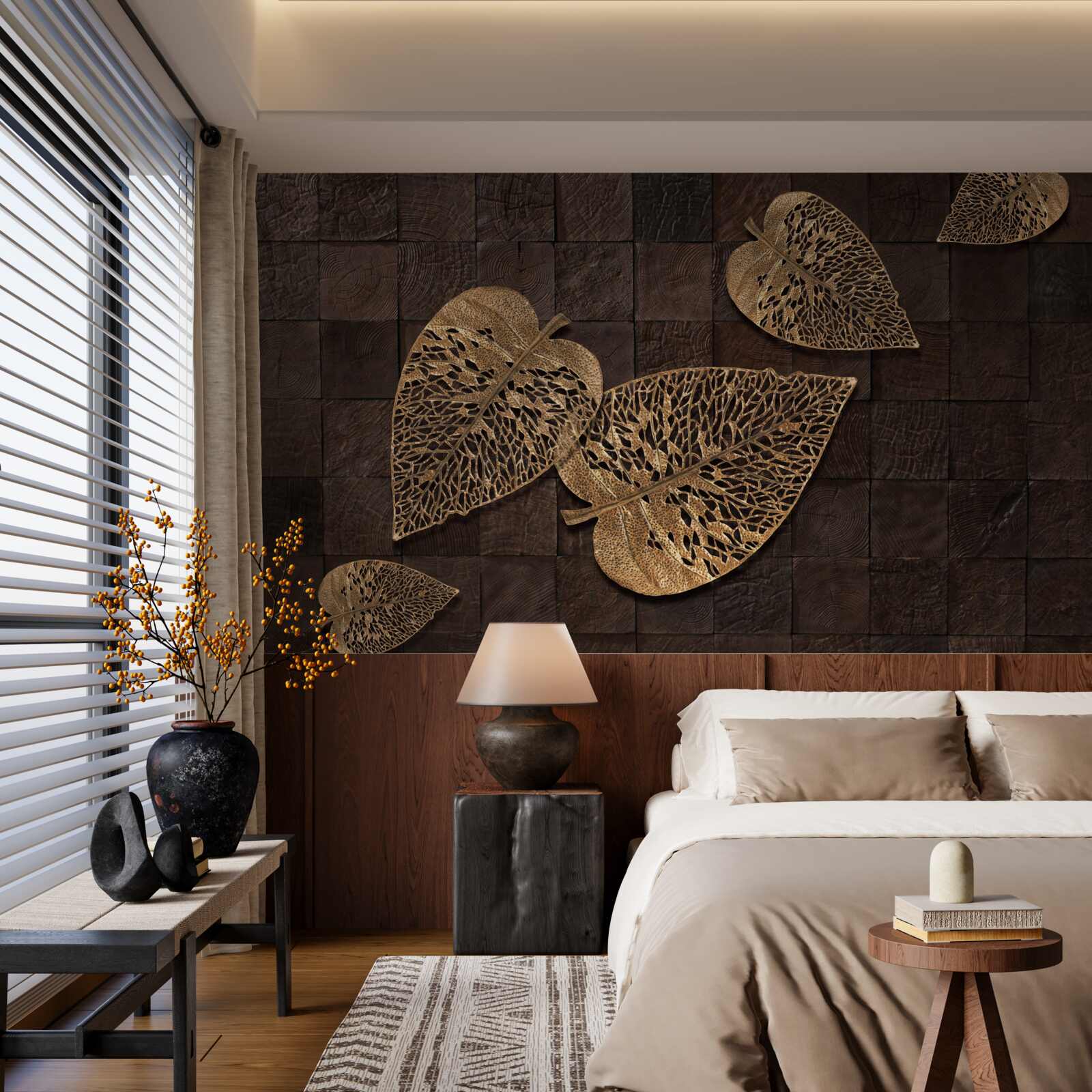 Fototapet frunze de metal maro