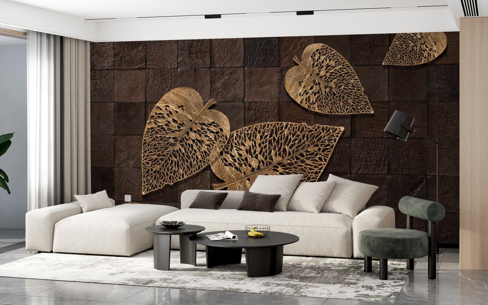 Fototapet frunze de metal maro