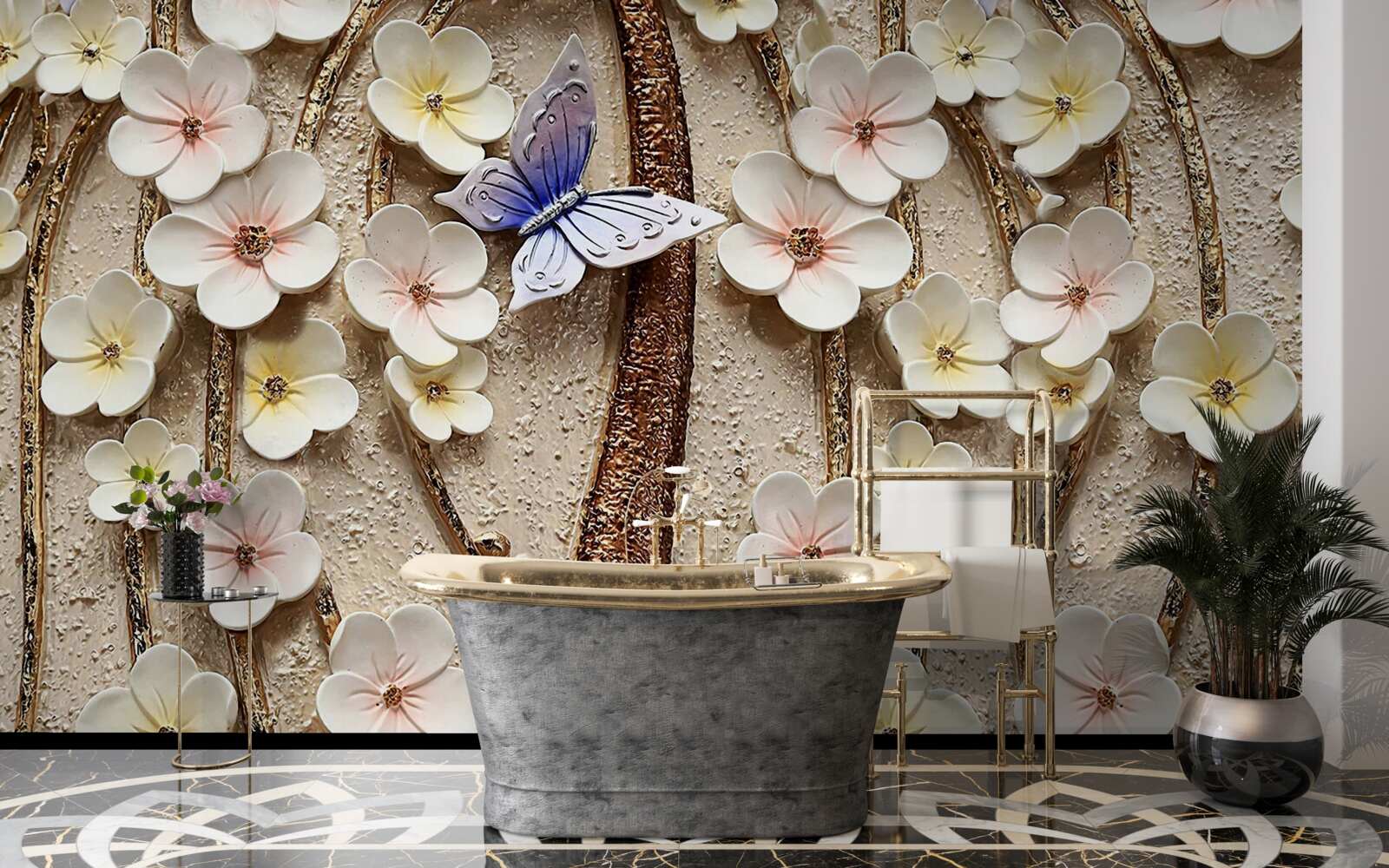 Fototapet muguri moi și fluture albastru