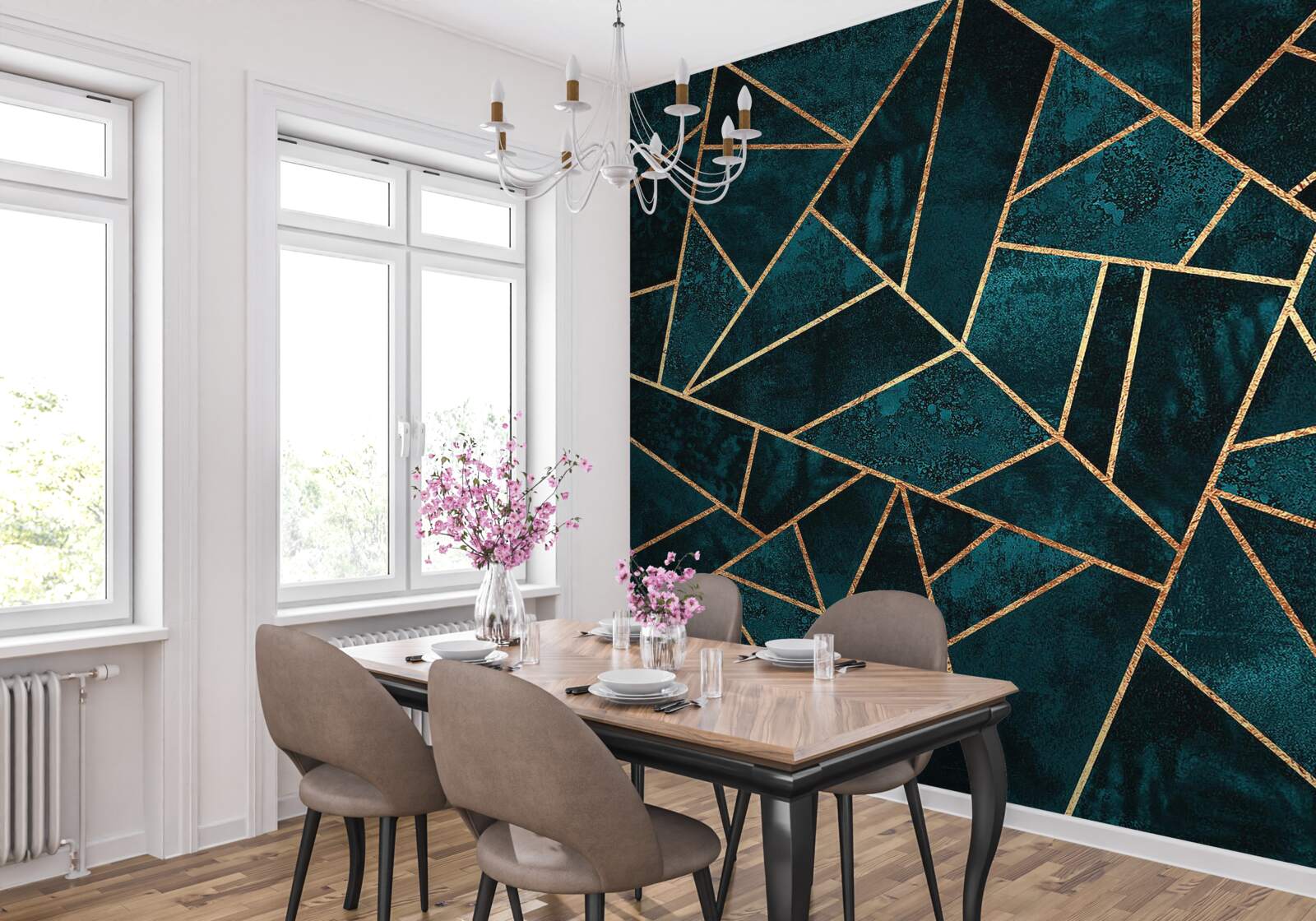 Fototapet mozaic în tonuri de smarald și auriu