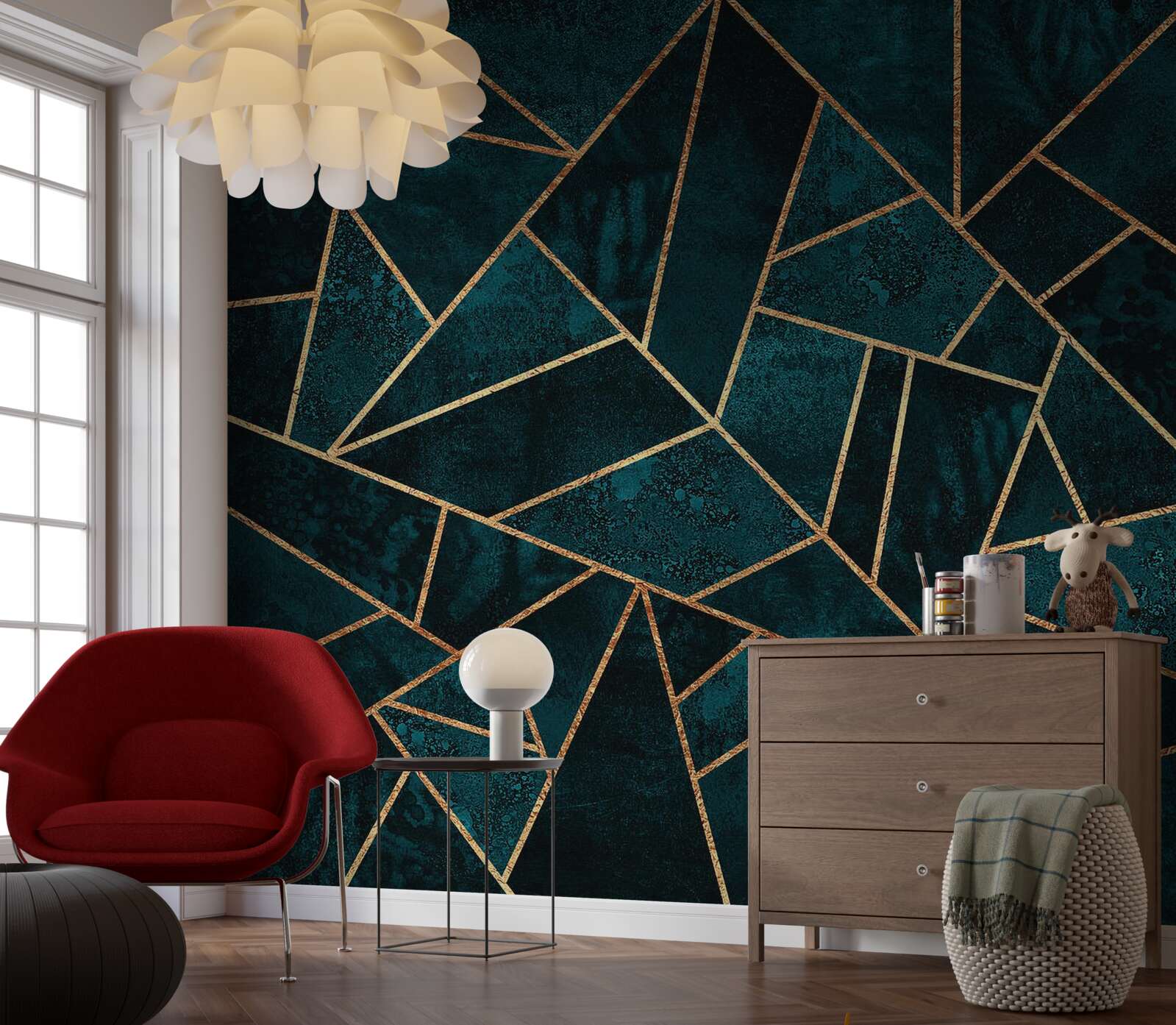 Fototapet mozaic în tonuri de smarald și auriu