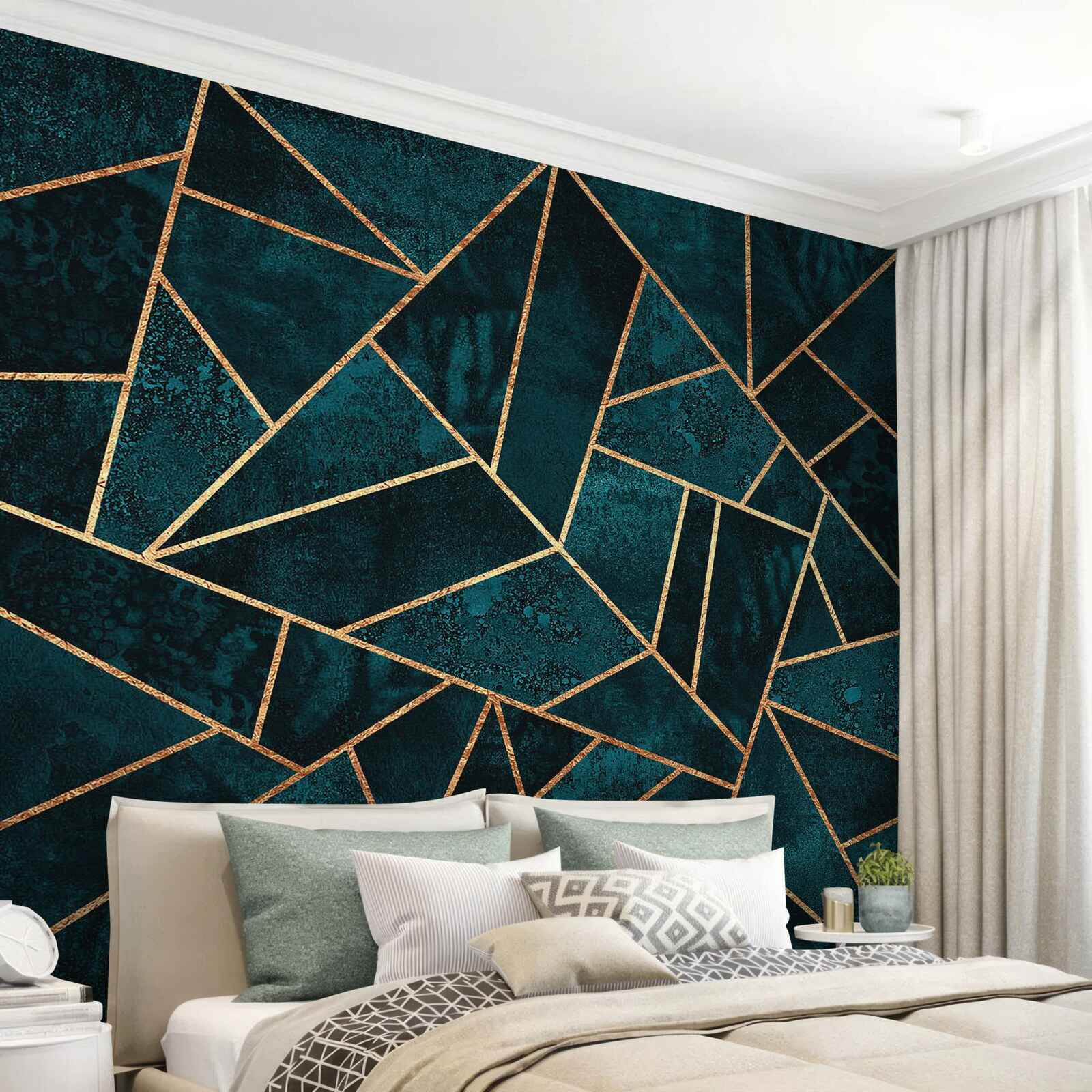 Fototapet mozaic în tonuri de smarald și auriu