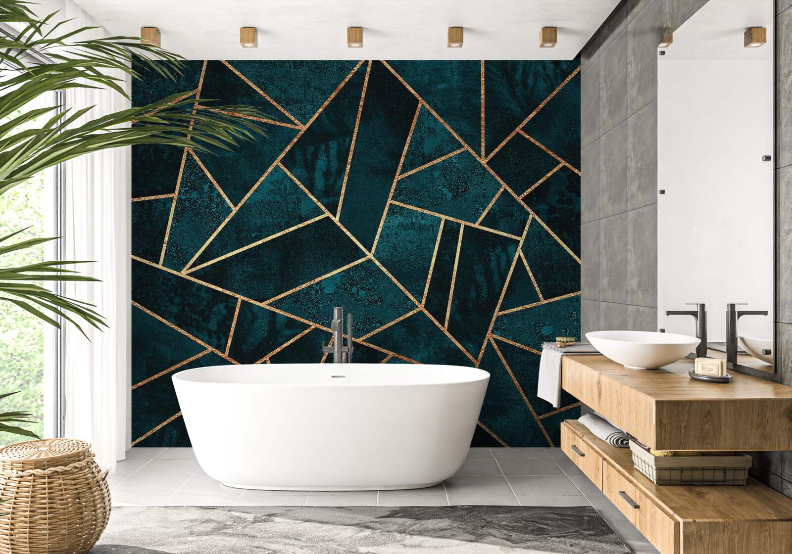 Fototapet mozaic în tonuri de smarald și auriu