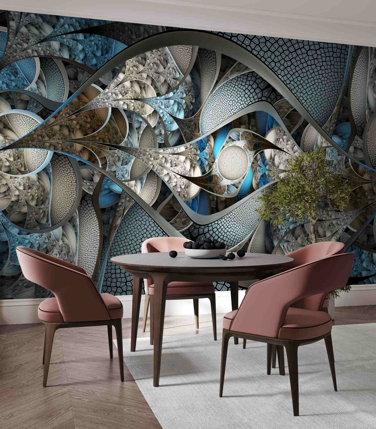 Fototapet compoziția de linii curbe și pete de culoare